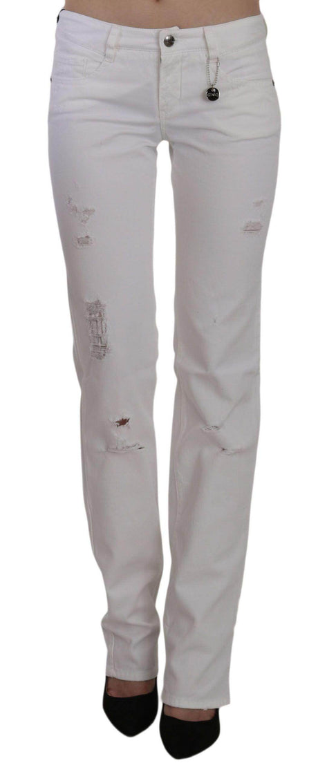 Costume National White Cotton Slim Fit Straight Jeans Pants - Hilstor