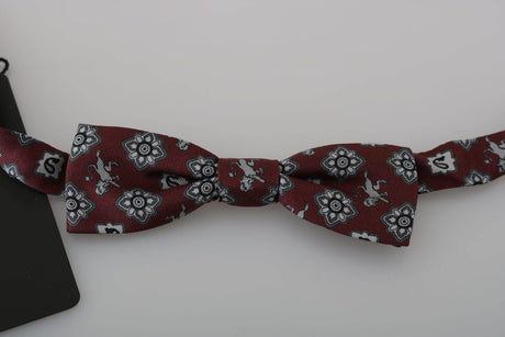 Dolce & Gabbana Men Bordeaux Maroon Lion Silk Adjustable Neck Bow Tie - Hilstor