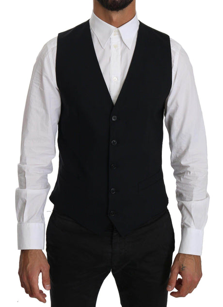 Dolce & Gabbana Blue Wool Waistcoat Formal Gilet Vest - Hilstor