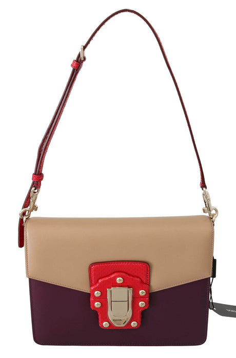 Dolce & Gabbana Purple Beige Red Leather Crossbody Purse Bag - Hilstor