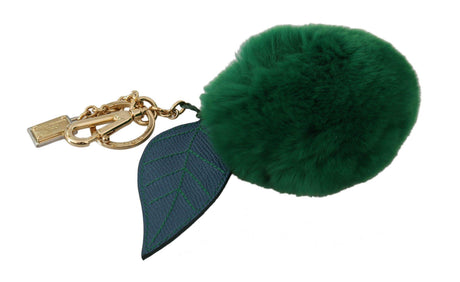 Dolce & Gabbana Green Leather Fur Gold Clasp Keyring Women Keychain - Hilstor