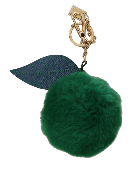Dolce & Gabbana Green Leather Fur Gold Clasp Keyring Women Keychain - Hilstor