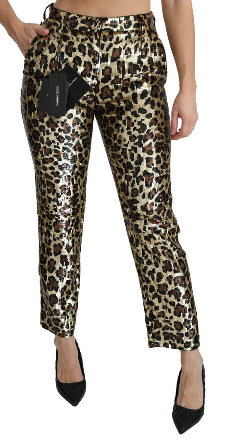 Dolce & Gabbana Brown Leopard Sequined High Waist Pants - Hilstor