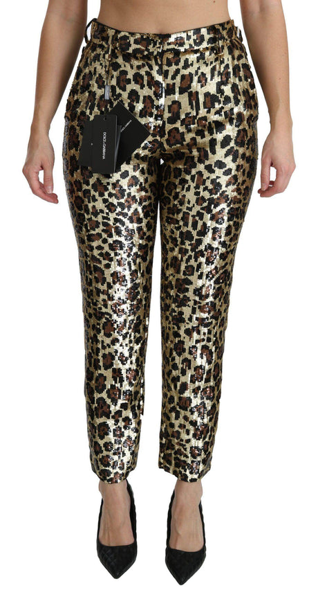 Dolce & Gabbana Brown Leopard Sequined High Waist Pants - Hilstor