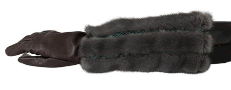 Dolce & Gabbana Brown Mid Arm Length Leather Fur Gloves - Hilstor