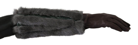 Dolce & Gabbana Brown Mid Arm Length Leather Fur Gloves - Hilstor