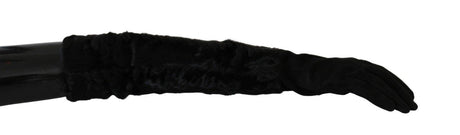 Dolce & Gabbana Black Elbow Length Mitten Suede Fur Gloves - Hilstor