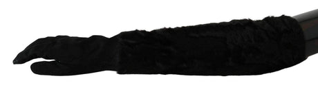 Dolce & Gabbana Black Elbow Length Mitten Suede Fur Gloves - Hilstor