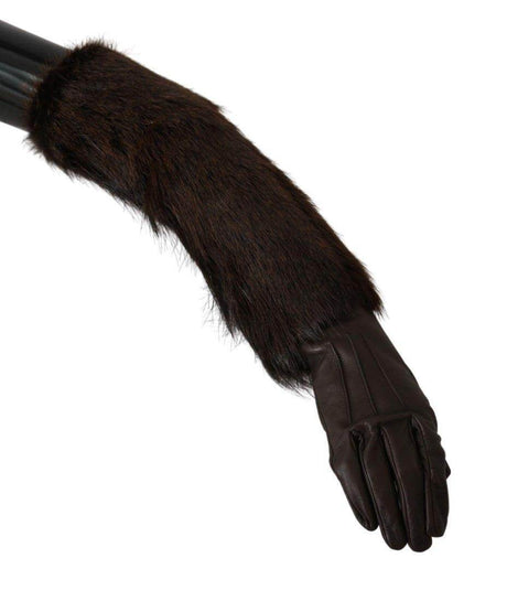 Dolce & Gabbana Brown Elbow Length Mittens Leather Fur Gloves - Hilstor