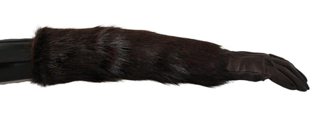 Dolce & Gabbana Brown Elbow Length Mittens Leather Fur Gloves - Hilstor