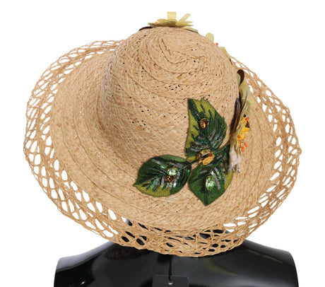Dolce & Gabbana Beige Wide Brim Floral Bucket Capello Hat - Hilstor