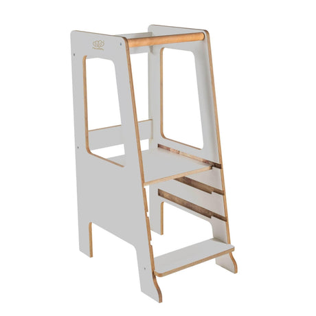 MeowBaby® Plywood Kitchen Helper Scandi – Gray, Made in Europe, Adjustable Height, Scandinavian Design, Safe & Stable - Hilstor