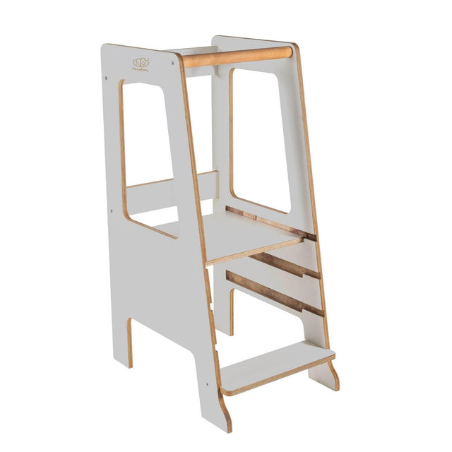 MeowBaby® Plywood Kitchen Helper Scandi – Gray, Made in Europe, Adjustable Height, Scandinavian Design, Safe & Stable - Hilstor