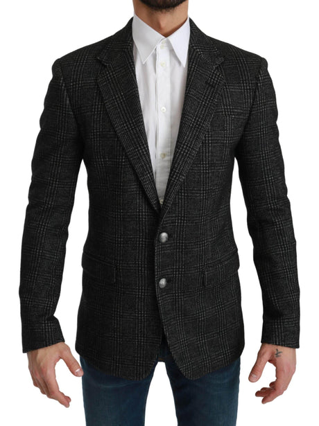 Dolce & Gabbana Gray Plaid Check Slim Fit Jacket Blazer - Hilstor
