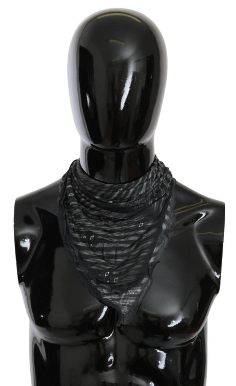 Costume National Black Gray Viscose Foulard Branded Scarf - Hilstor