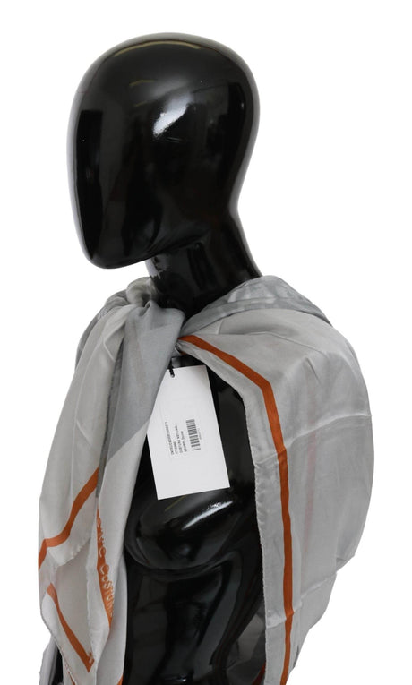 Costume National Gray Orange Silk Floral Foulard Wrap Scarf - Hilstor