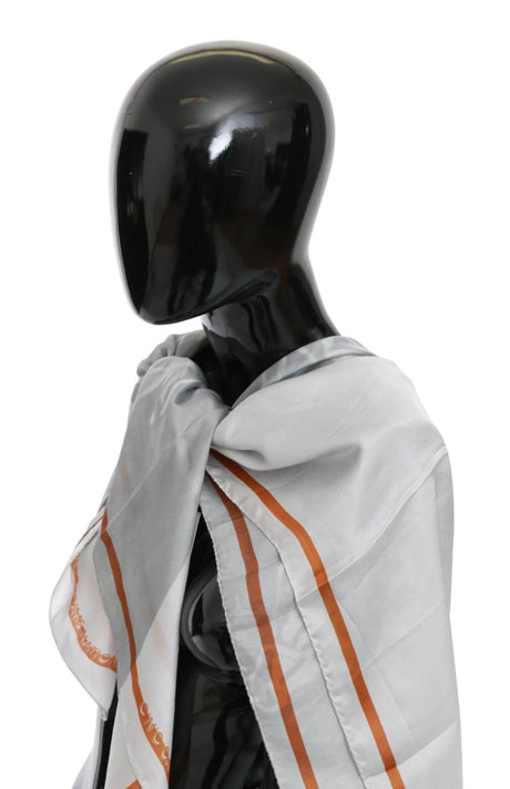 Costume National Gray Red Silk Shawl Foulard Wrap Scarf - Hilstor
