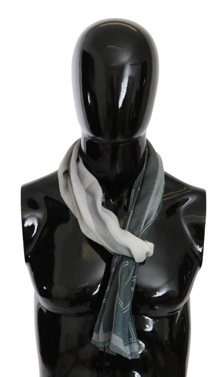 GF Ferre Gray Wool Viscose Foulard Patterned Branded Scarf - Hilstor