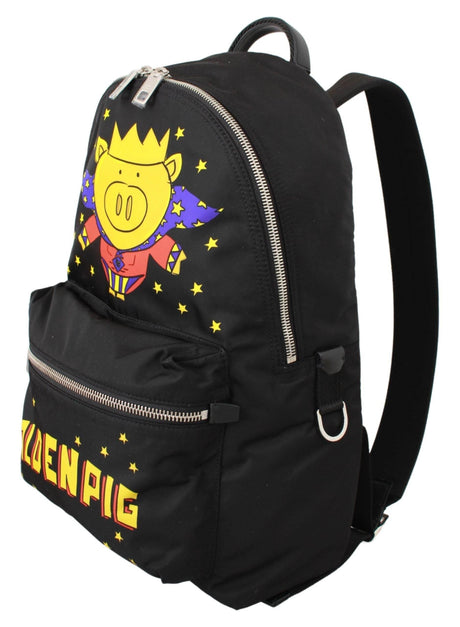 Dolce & Gabbana Black Golden Pig of the Year School Backpack - Hilstor