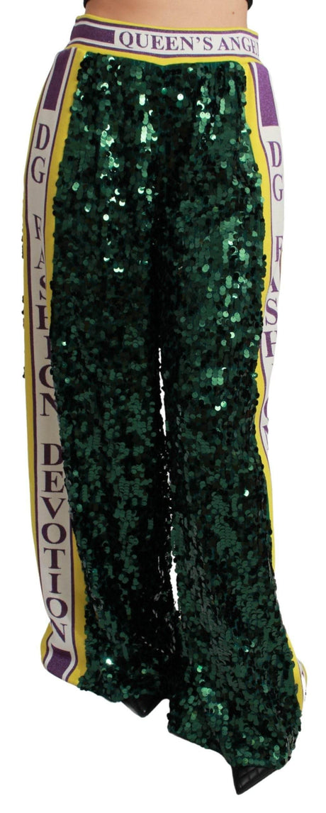 Dolce & Gabbana Green Sequin Trousers Queens Angel Pants - Hilstor
