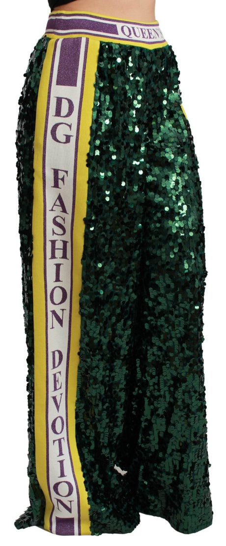 Dolce & Gabbana Green Sequin Trousers Queens Angel Pants - Hilstor