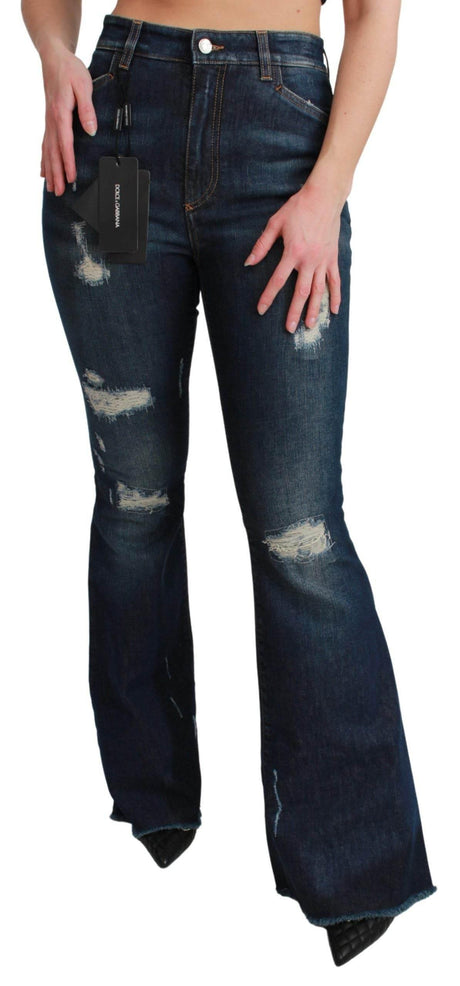 Dolce & Gabbana Blue Denim Cotton Stretch Flared Jeans - Hilstor