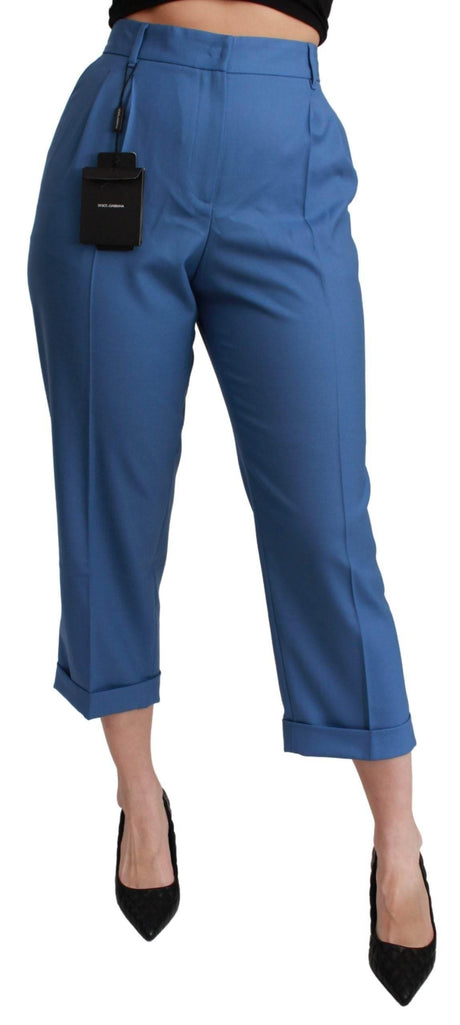 Dolce & Gabbana Blue Pleated Wool Cuffed Cropped Trouser Pants - Hilstor