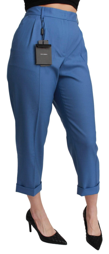 Dolce & Gabbana Blue Pleated Wool Cuffed Cropped Trouser Pants - Hilstor
