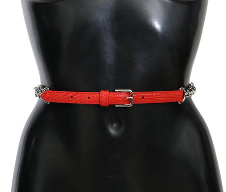 Dolce & Gabbana Red Leather Roses Floral Silver Waist Belt - Hilstor