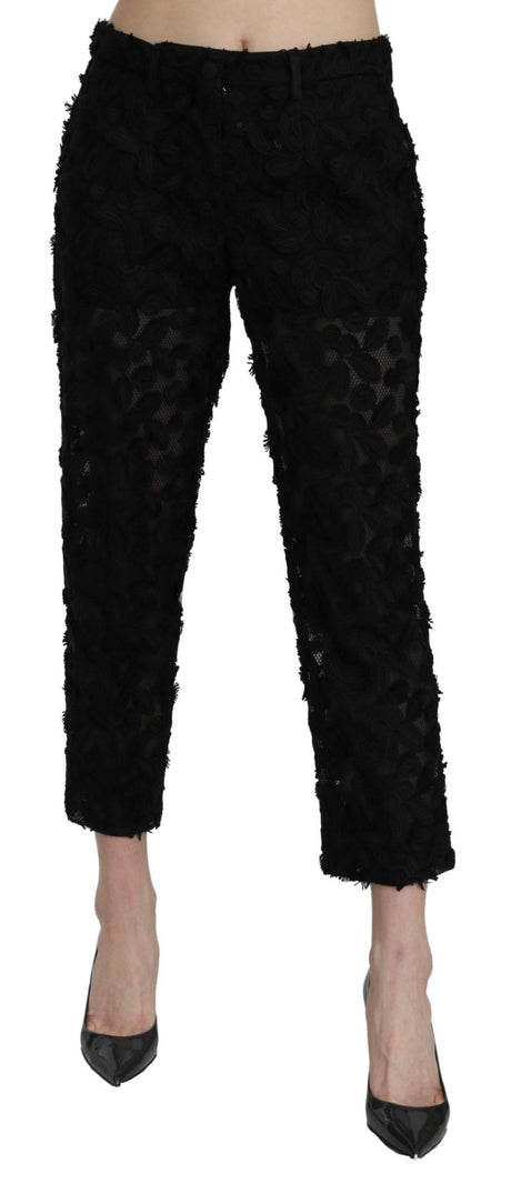 Dolce & Gabbana Black Lace Straight Cropped High Waist Pants - Hilstor