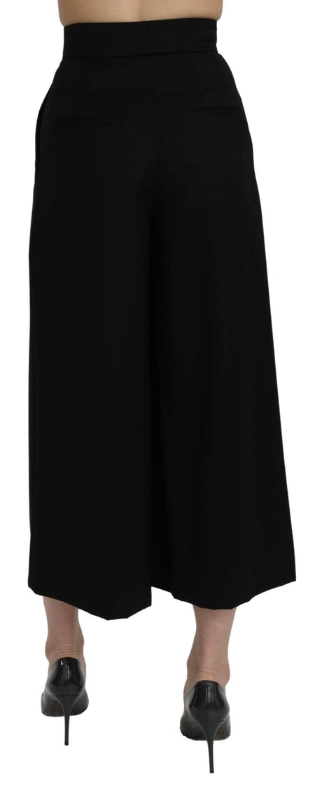 Dolce & Gabbana Black High Waist Wide Leg Cropped Pants - Hilstor