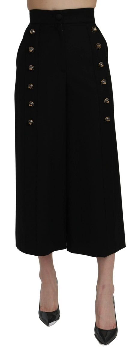 Dolce & Gabbana Black High Waist Wide Leg Cropped Pants - Hilstor