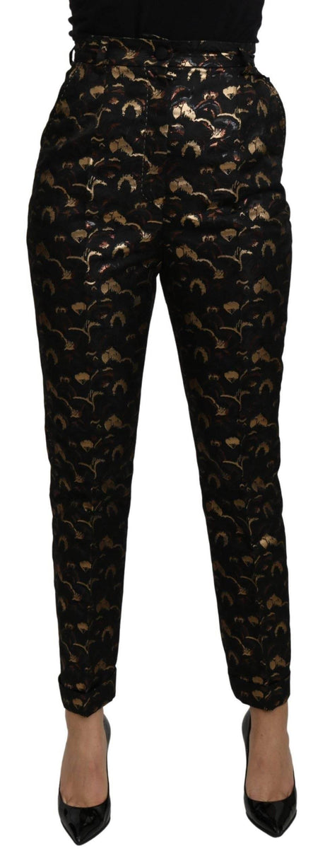 Dolce & Gabbana Black Gold Brocade High Waist Pants - Hilstor