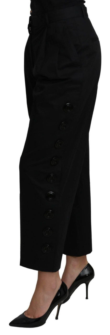 Dolce & Gabbana Black High Waist Cropped Cotton Stretch Pants - Hilstor