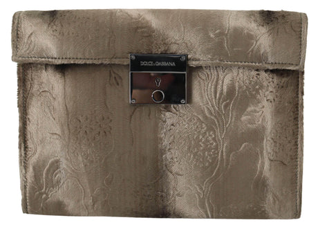 Dolce & Gabbana Beige Velvet Floral Leather Men Document Briefcase - Hilstor