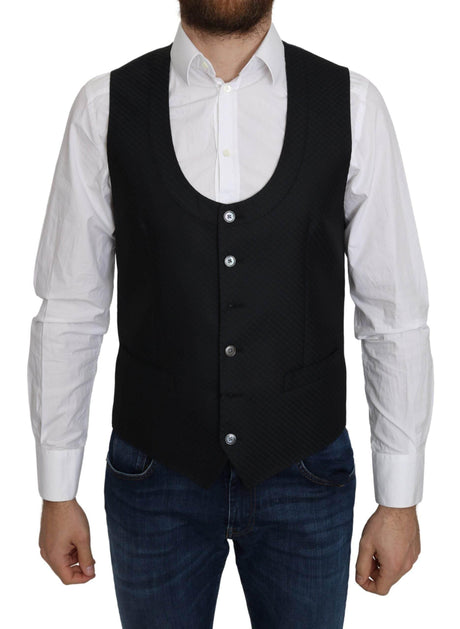 Dolce & Gabbana Blue Silk Romb Pattern Formal Coat Vest - Hilstor