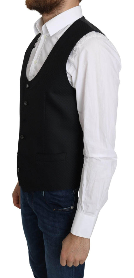 Dolce & Gabbana Blue Silk Romb Pattern Formal Coat Vest - Hilstor