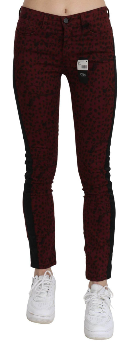 Costume National Dark Red Mid Waist Slim Fit Cotton Jeans - Hilstor