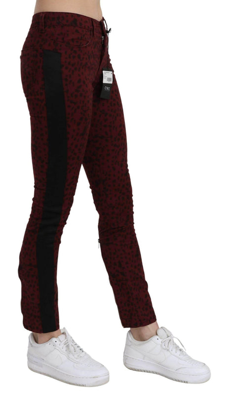 Costume National Dark Red Mid Waist Slim Fit Cotton Jeans - Hilstor
