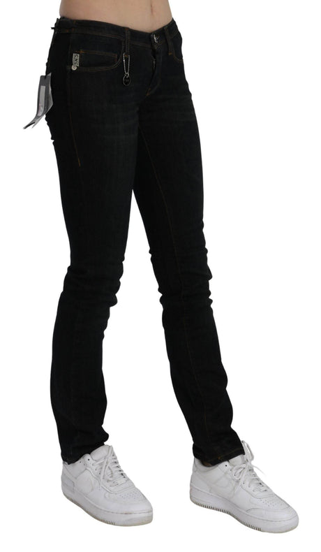 Costume National Black Mid Waist Skinny Denim Cotton Jeans - Hilstor