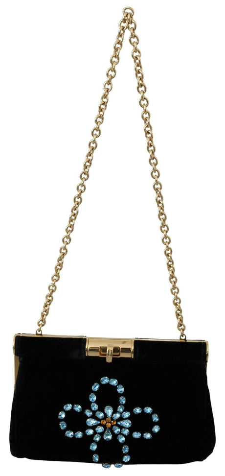 Dolce & Gabbana Black Velvet Crystal Studs Women Crossbody Sling Borse Bag - Hilstor