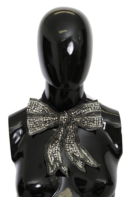 Dolce & Gabbana Silver Crystal Beaded Sequined 100% Silk Catwalk Necklace Bowtie - Hilstor