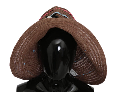 Dolce & Gabbana Brown Floral Wide Brim Straw Floppy Cap Hat - Hilstor