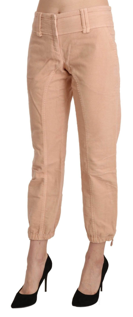 Ermanno Scervino Beige Mid Waist Cropped Cotton Trouser Pants - Hilstor