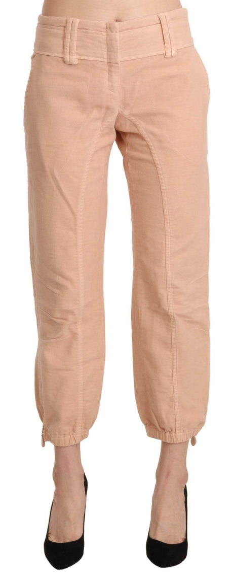 Ermanno Scervino Beige Mid Waist Cropped Cotton Trouser Pants - Hilstor