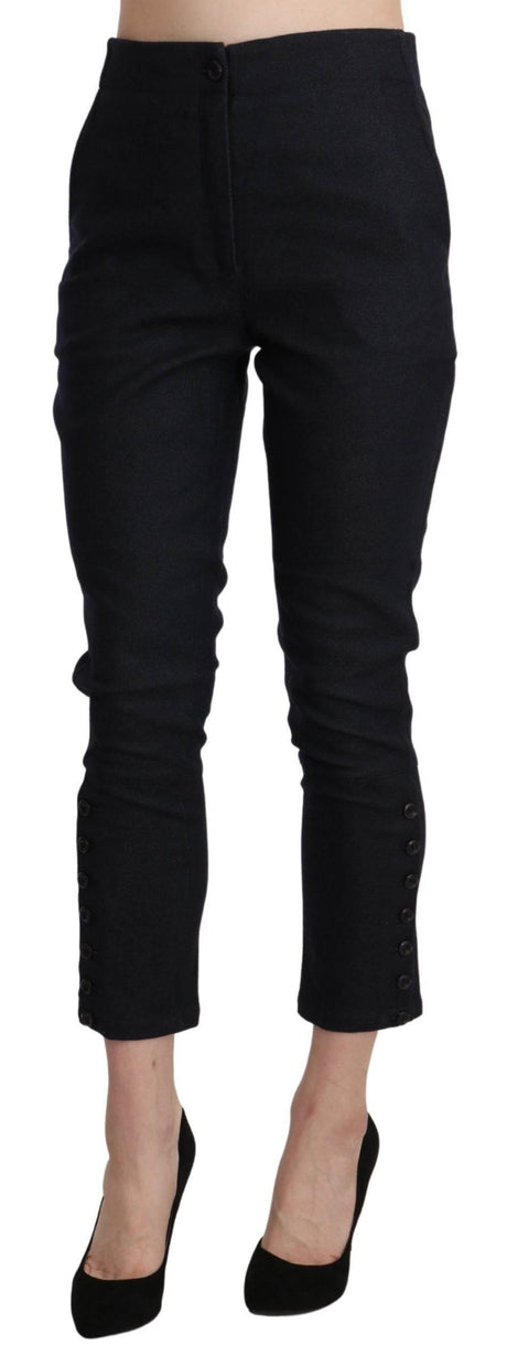 Ermanno Scervino Black High Waist Capri Cropped Cotton Pants - Hilstor