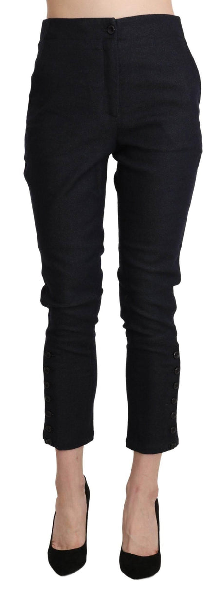 Ermanno Scervino Black High Waist Capri Cropped Cotton Pants - Hilstor