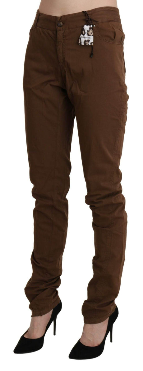 Ermanno Scervino Brown High Waist Skinny Trouser Cotton Pants - Hilstor