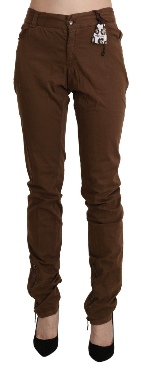 Ermanno Scervino Brown High Waist Skinny Trouser Cotton Pants - Hilstor