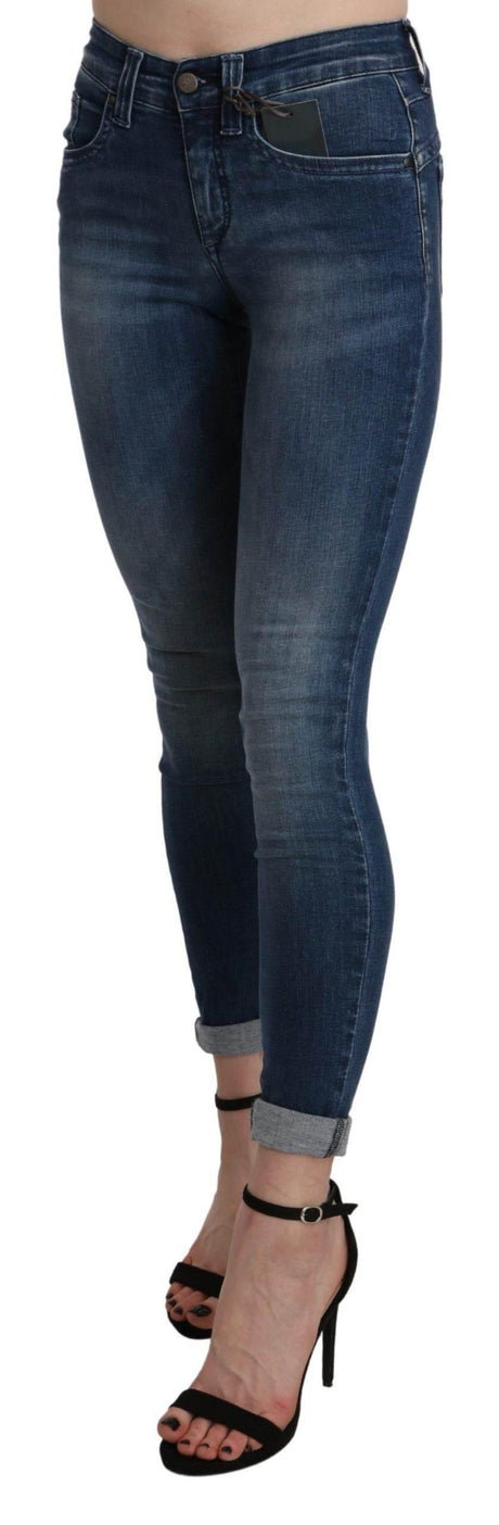 Ermanno Scervino Blue Washed High Waist Skinny Cropped Cotton Jeans - Hilstor